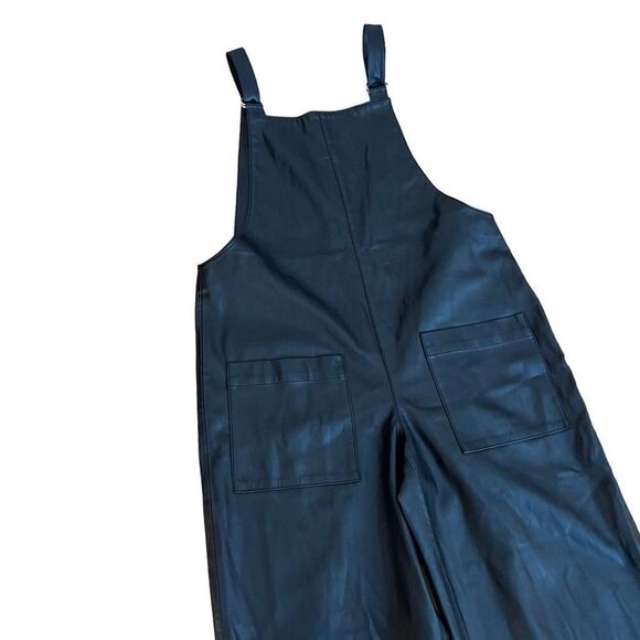 Zara Faux Leather Black Cropped Overalls Size Small - Picture 4 of 9
